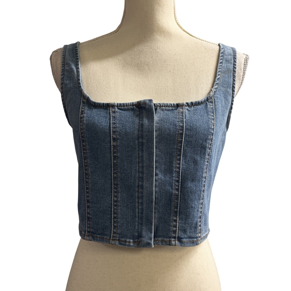 Denim Crop Top Size M Fitted Western Y2K Boho Festival Concert Coachella Rave